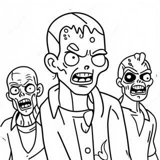 Zombie Personages in Actie Kleurplaat | Zombies 3 kleurplaat