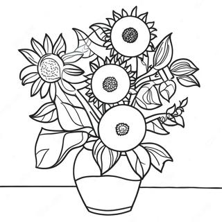 Van Gogh Zonnebloemen Kleurplaat | Van Gogh kleurplaat