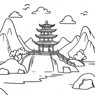 Mooie Chinese Landschap Kleurplaat | Chinees kleurplaat