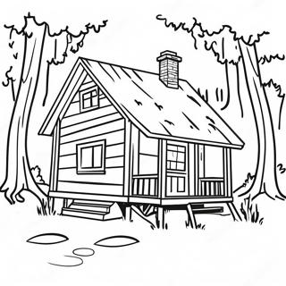 Gezellige Houten Cabin in het Bos Kleurplaat | Hut kleurplaat