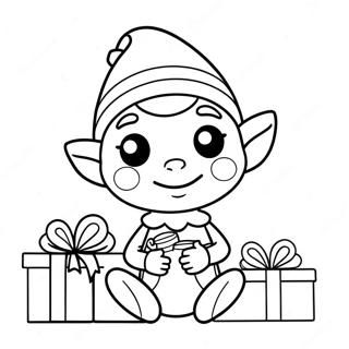 Schattige Elf met Cadeaus Kleurplaat | Elf kleurplaat