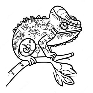 Kleurrijke Chameleon op een Tak Kleurplaat | Chameleon kleurplaat