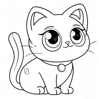 Schattige Anime Kat met Grote Ogen Kleurplaat | Anime Kat kleurplaat