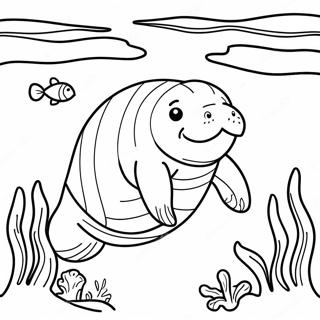 Manatee Zwemmen in Helder Water Kleurplaat | Manatee kleurplaat