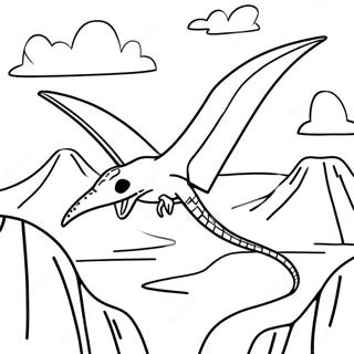 Pterodactylus Vliegend Boven een Vulkan Kleurplaat | Pterodactylus kleurplaat