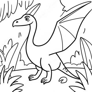 Kleurrijke Pterodactylus in een Jungle Kleurplaat | Pterodactylus kleurplaat