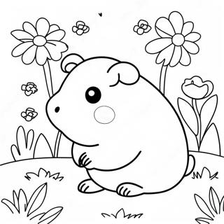 Schattige Cavia in een Bloementuin Kleurplaat | Cavia kleurplaat