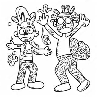 Kleurige Keith Haring Stijl Personages Kleurplaat | Keith Haring kleurplaat