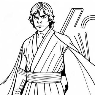 Kleurplaat van Luke Skywalker in Jedi-gewaden | Luke Skywalker kleurplaat