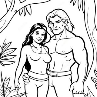 Tarzan en Jane in de Jungle Kleurplaat | Tarzan kleurplaat