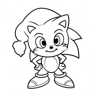 Sonic de Egel met Kerstmuts Kleurplaat | Kerst Sonic kleurplaat