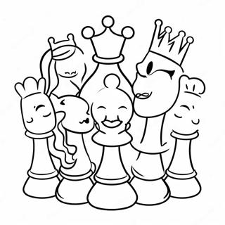 Schattige Cartoon Schaakpersonages Kleurplaat | Schaak kleurplaat