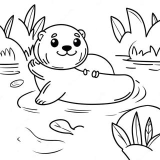 Kleurplaat van Schattige Otter die in een Rivier Zwemt | Otter kleurplaat