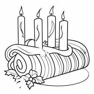 Feestelijke Yule Log met Kaarsen Kleurplaat | Yule kleurplaat