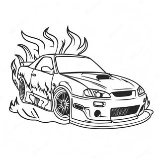 Coole Drift Auto met Vlammen Kleurplaat | Driftauto kleurplaat