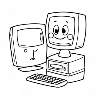 Schattige Cartoon Computer Kleurplaat | Computer kleurplaat