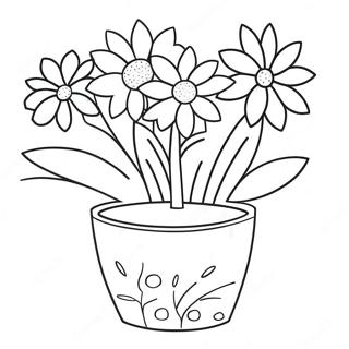 Kleurplaat van een bloempot met kleurrijke bloemen | Bloempot kleurplaat