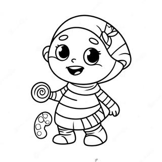 Schattige mummie met snoep kleurplaat | Mummie kleurplaat
