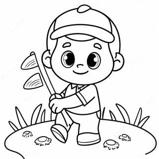 Schattige Cartoon Golfer Kleurplaat | Golf kleurplaat