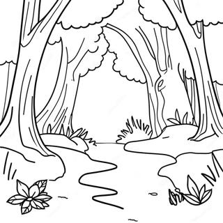 Kleurplaat van een Kleurrijke Bos Scene | Milieu kleurplaat