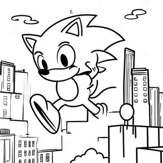 Sonic Door de Stad Slingeren Kleurplaat | Sonic Spiderman kleurplaat
