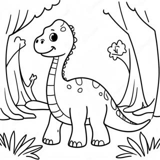 Schattige Brachiosaurus in een Bos Kleurplaat | Brachiosaurus kleurplaat
