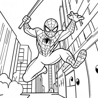 Spider-Man Swingend Door de Stad Kleurplaat | Marvel kleurplaat