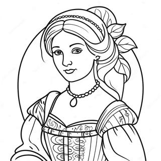 Elegante Renaissance Dame Kleurplaat | Renaissance kleurplaat