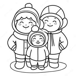 Schattige Eskimo Familie Kleurplaat | Eskimo's kleurplaat