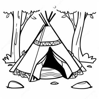 Kleurrijke Teepee in het Bos Kleurplaat | Teepee kleurplaat