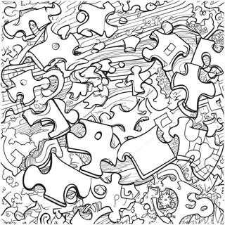 Kleurplaat van Kleurrijke Puzzelstukken voor Autisme | Autisme kleurplaat