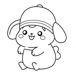 Schattige Pompompurin met een Hoed Kleurplaat | Pompompurin kleurplaat