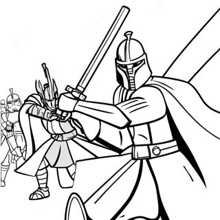 Kleurplaat van de Clone Wars Jedi-battle | Clone Oorlogen kleurplaat