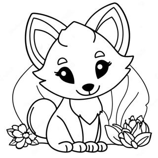 Schattige Foxy met Bloemen Kleurplaat | Foxy kleurplaat