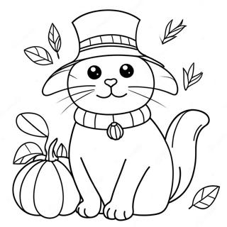 Kleurplaat van een Thanksgiving Kat | Dankzegging Kat kleurplaat