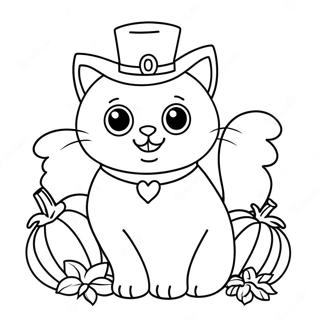 Schattige Thanksgiving Kat met Pompoen Kleurplaat | Dankzegging Kat kleurplaat