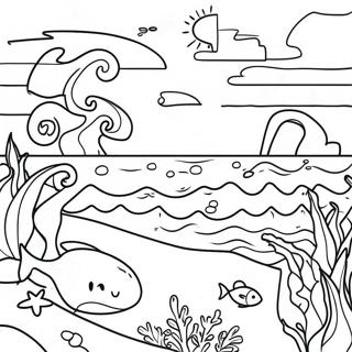 Blauwe Oceaan Scene Kleurplaat | Blauw kleurplaat