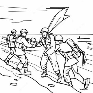 D Day Soldaten die op het Strand Landen Kleurplaat | D Dag kleurplaat