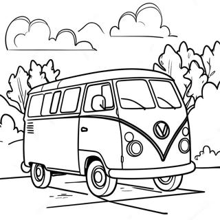 Kleurrijke Bus op een Weg Kleurplaat | Van kleurplaat