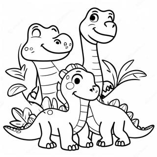 Vriendelijke Dino Familie Kleurplaat | Dinosaurus kleurplaat