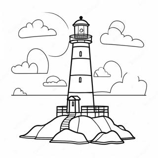 Kleurige Vuurtoren bij de Zee Kleurplaat | Vuurtoren kleurplaat