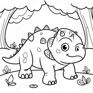 Schattige Ankylosaurus in een Bos Kleurplaat | Ankylosaurus kleurplaat