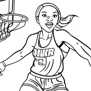 Dynamische WNBA Speler Dunking Kleurplaat | WNBA kleurplaat