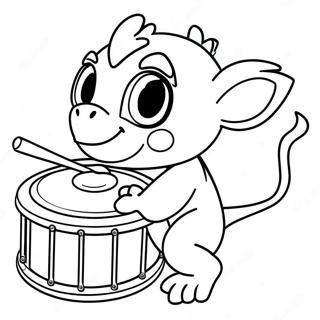 Grookey Speelt met een Drum Kleurplaat | Grookey kleurplaat