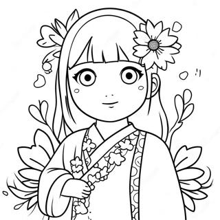 Schattige Hinata met Bloemen Kleurplaat | Hinata kleurplaat