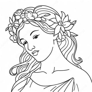 Elegante Kleurplaat van Aphrodite met Bloemen | Aphrodite kleurplaat