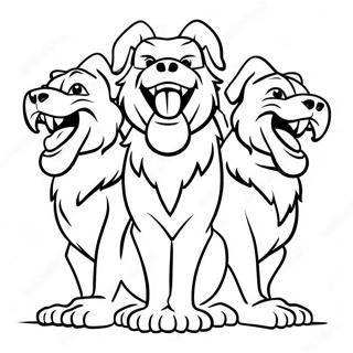 Kleurplaat van Driehoofdige Cerberus | Cerberus kleurplaat