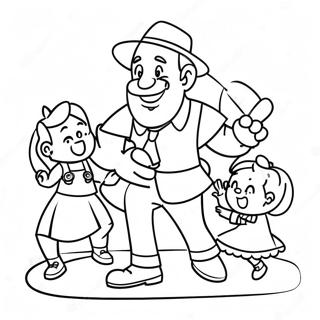 Grappige Oom Speelt met Kinderen Kleurplaat | Oom kleurplaat