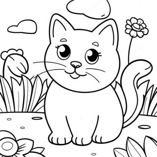 Speelse Calico Kat in de Tuin Kleurplaat | Calico Kat kleurplaat