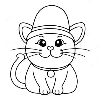 Lollige Kat met een Hoed Kleurplaat | Grappig Dier kleurplaat